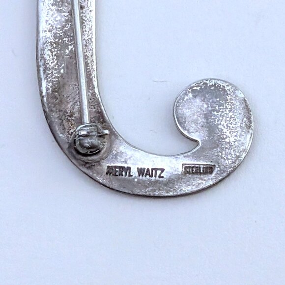 Vintage Designer Meryl Waitz Sterling Silver 925 J "J" Letter Initial Brooch Pin - Picture 8 of 8